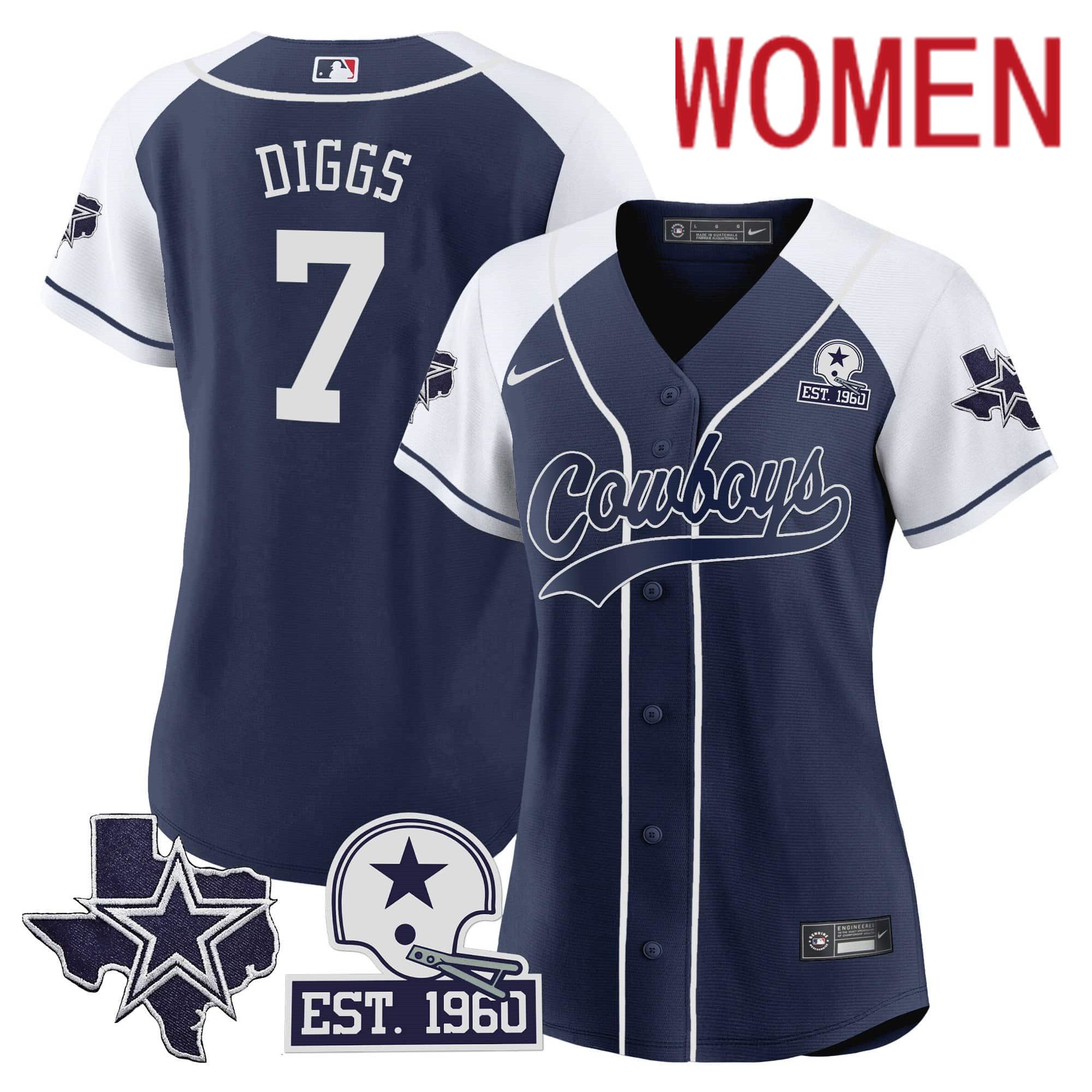 Women Dallas Cowboys #7 Diggs Dark blue 2024 Nike Patch Baseball NFL Jersey style 1